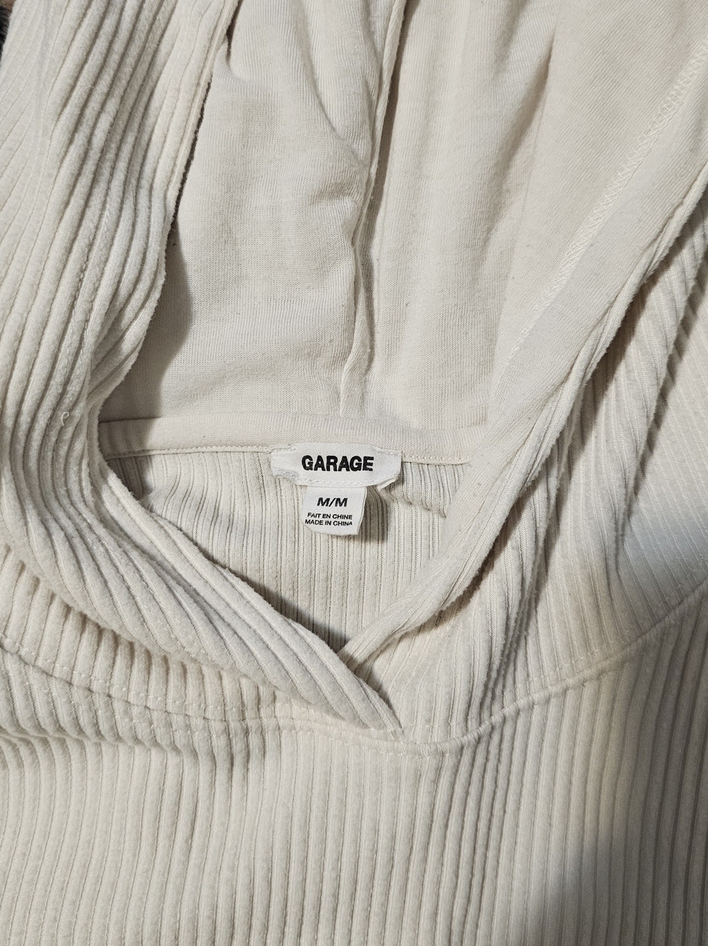 Garage Ribbed Cropped Hoodie - Cream - Picture 4 of 5